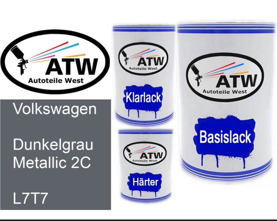 Volkswagen, Dunkelgrau Metallic 2C, L7T7: 500ml Lackdose + 500ml Klarlack + 250ml Härter - Set, von ATW Autoteile West.